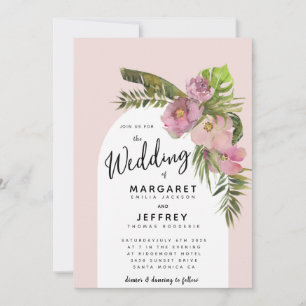 Tropical Leaves Floral Dusty Rose Purple Wedding Invitation