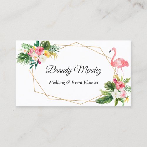 Tropical Leaves Floral Flamingo Geometric Frame Business Card