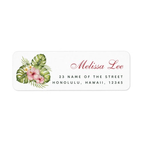Tropical Leaves Floral Hawaiian Hibiscus Address Label