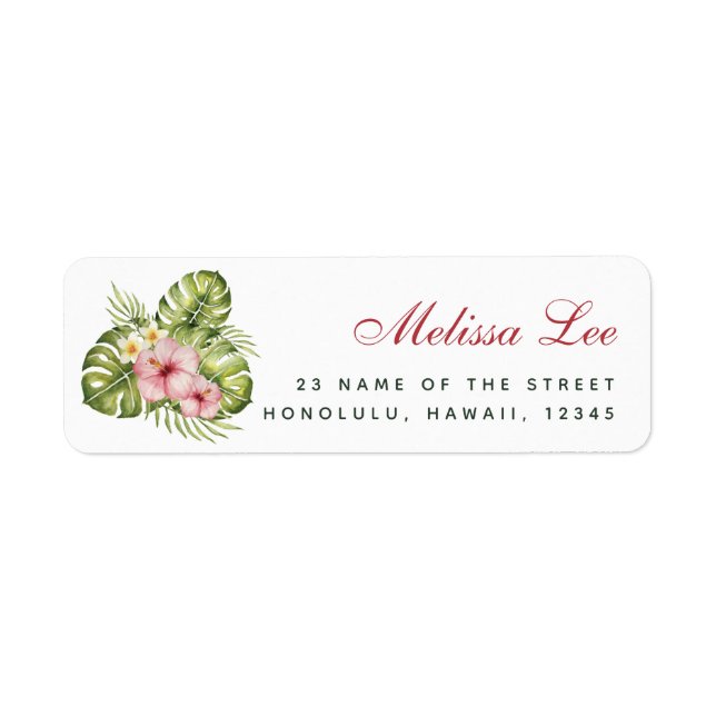 Tropical Leaves Floral Hawaiian Hibiscus Address Label (Front)