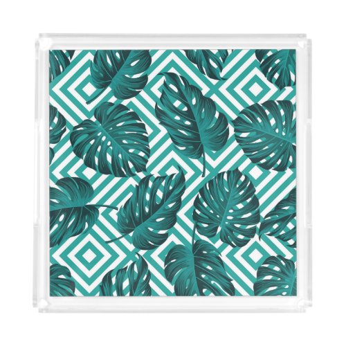 Tropical Leaves Floral Seamless Pattern Acrylic Tray