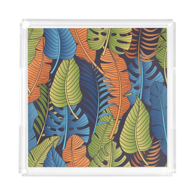 Tropical leaves, floral seamless pattern. acrylic tray (Front)