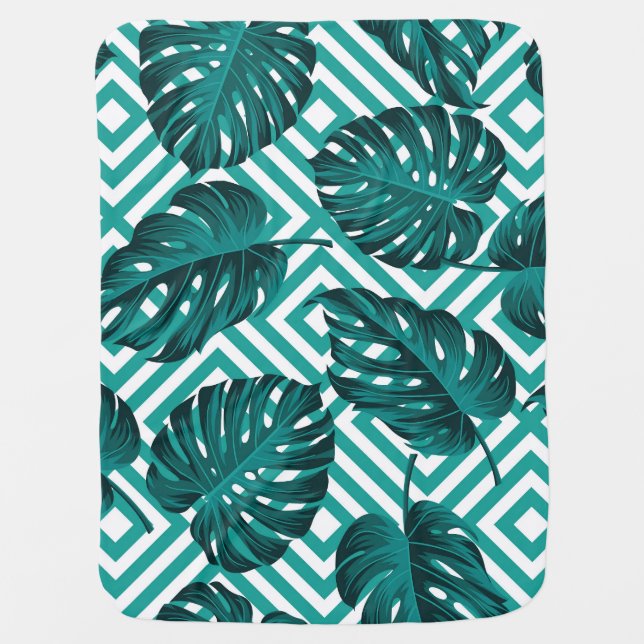 Tropical Leaves: Floral Seamless Pattern. Baby Blanket (Front)