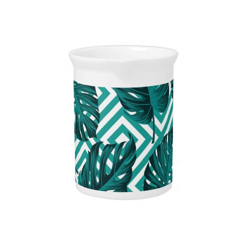 Tropical Leaves Floral Seamless Pattern Beverage Pitcher