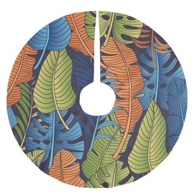 Tropical leaves, floral seamless pattern. brushed polyester tree skirt (Front)