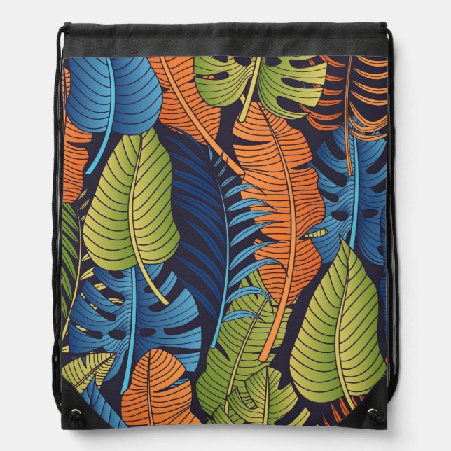 Tropical leaves, floral seamless pattern. drawstring bag (Front)