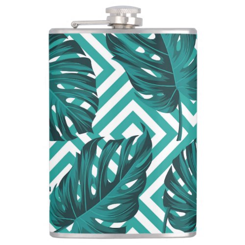 Tropical Leaves Floral Seamless Pattern Flask