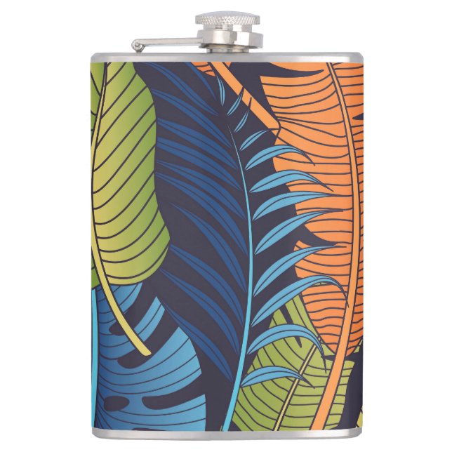 Tropical leaves, floral seamless pattern. flask (Front)