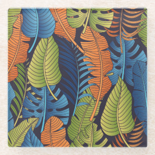 Tropical leaves, floral seamless pattern. glass coaster