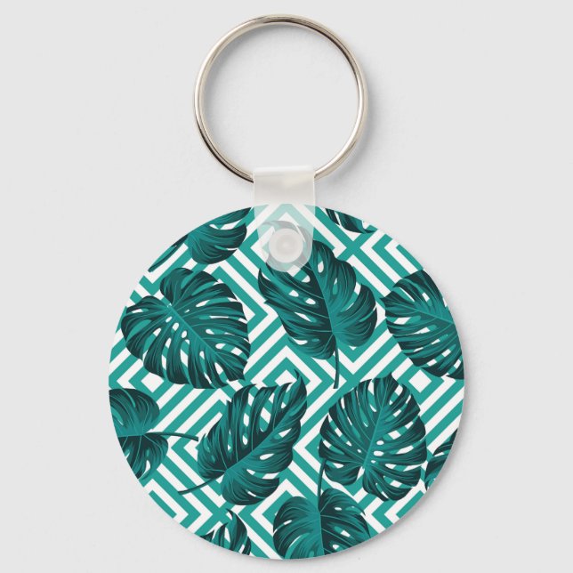 Tropical Leaves: Floral Seamless Pattern. Keychain (Front)