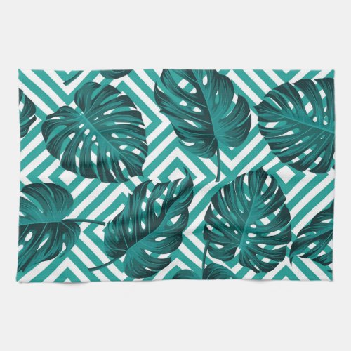 Tropical Leaves Floral Seamless Pattern Kitchen Towel