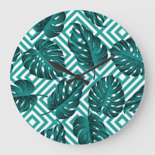 Tropical Leaves: Floral Seamless Pattern. Large Clock