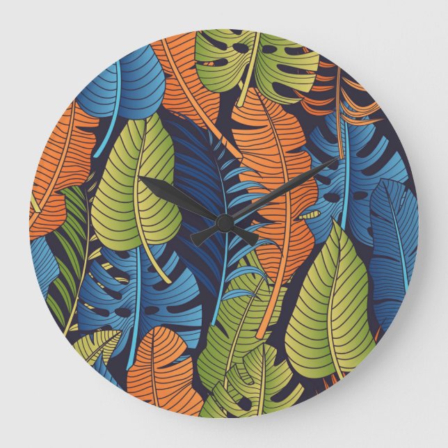 Tropical leaves, floral seamless pattern. large clock (Front)