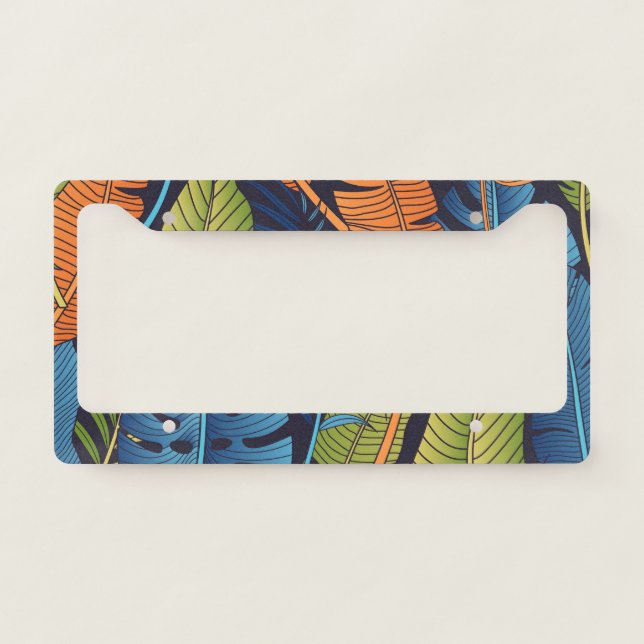 Tropical leaves, floral seamless pattern. license plate frame (Front)