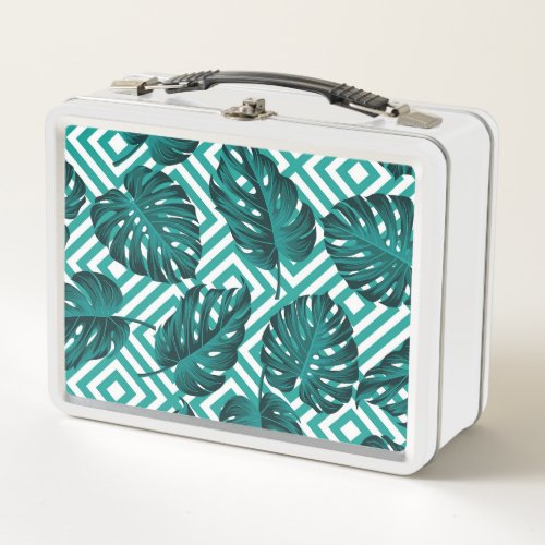 Tropical Leaves Floral Seamless Pattern Metal Lunch Box