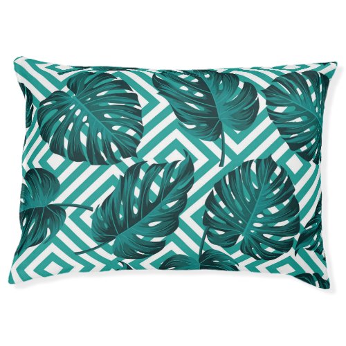 Tropical Leaves Floral Seamless Pattern Pet Bed