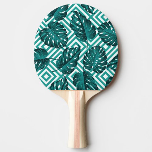 Tropical Leaves Floral Seamless Pattern Ping Pong Paddle