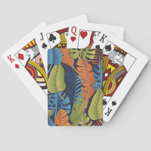 Tropical leaves, floral seamless pattern. poker cards