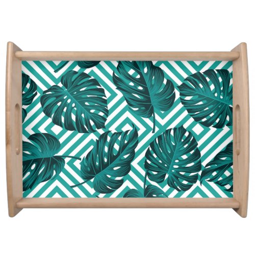 Tropical Leaves Floral Seamless Pattern Serving Tray