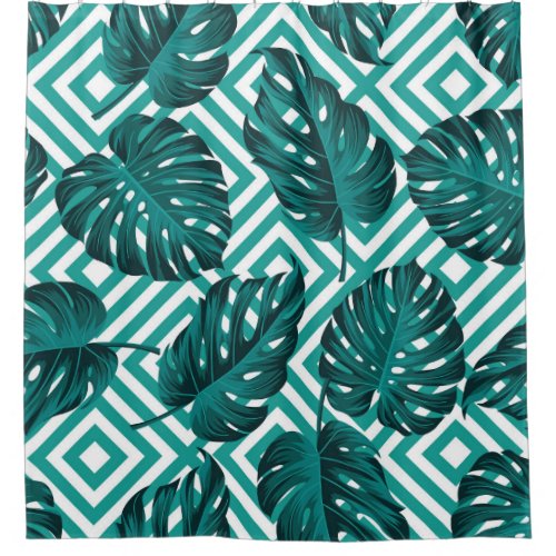 Tropical Leaves Floral Seamless Pattern Shower Curtain