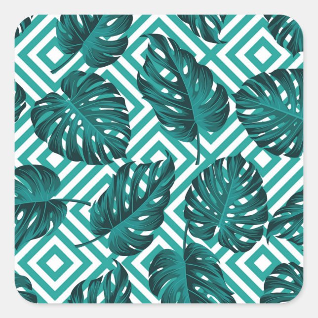 Tropical Leaves: Floral Seamless Pattern. Square Sticker (Front)