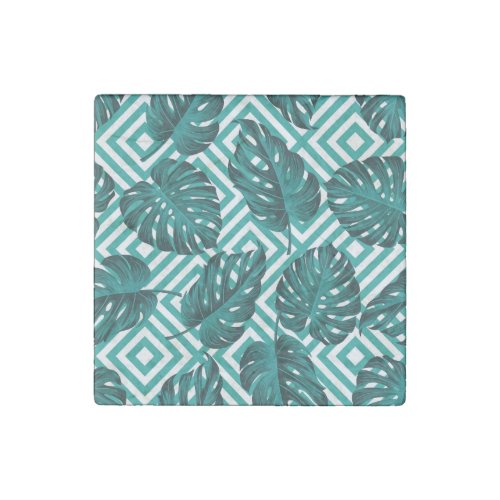 Tropical Leaves Floral Seamless Pattern Stone Magnet