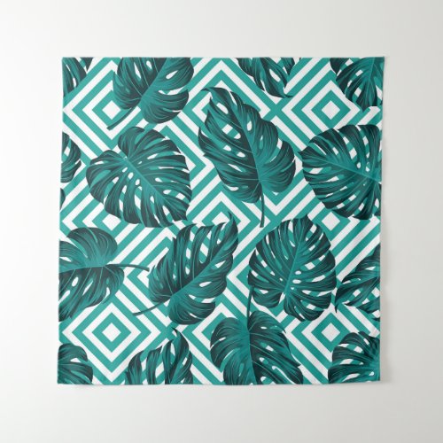 Tropical Leaves Floral Seamless Pattern Tapestry