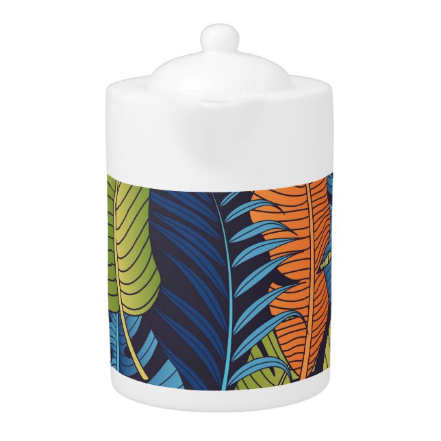 Tropical leaves, floral seamless pattern. teapot (Front)