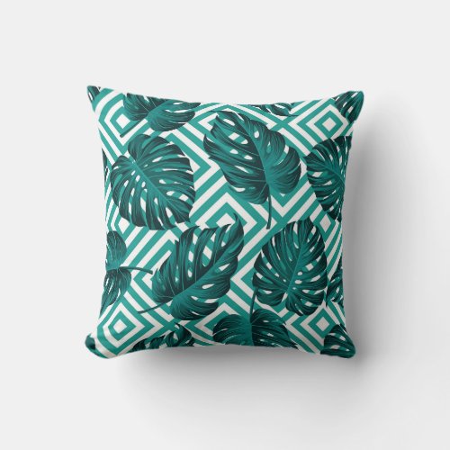 Tropical Leaves Floral Seamless Pattern Throw Pillow