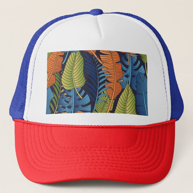 Tropical leaves, floral seamless pattern. trucker hat (Front)