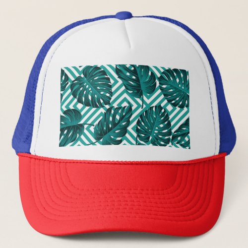 Tropical Leaves Floral Seamless Pattern Trucker Hat