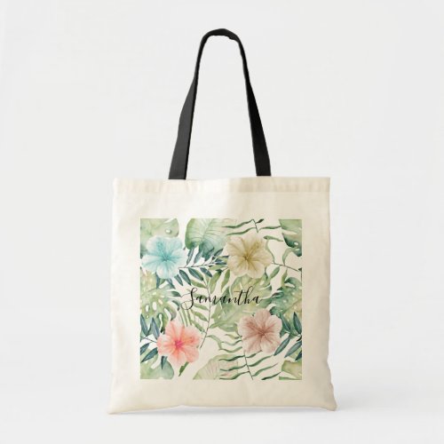 Tropical Leaves Floral Tote Bag