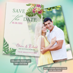 Tropical Leaves Floral Wedding Save The Date Vellum Invitations