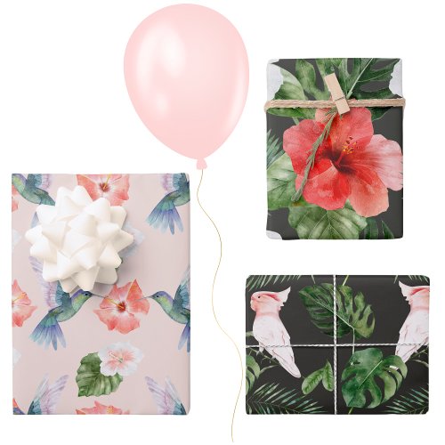 Tropical Leaves Flowers Birds Watercolor Patterns  Wrapping Paper Sheets