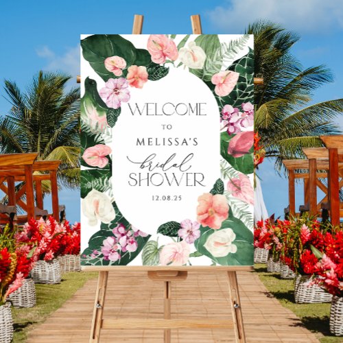 Tropical Leaves Flowers Bridal Shower Welcome Sign