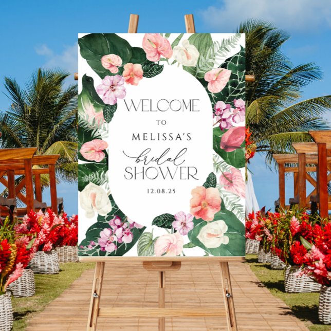 Tropical Leaves Flowers Bridal Shower Welcome Sign (Creator Uploaded)
