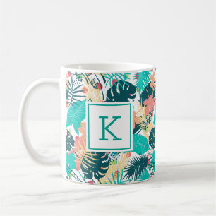 Tropical leaves & flowers collage pattern coffee mug