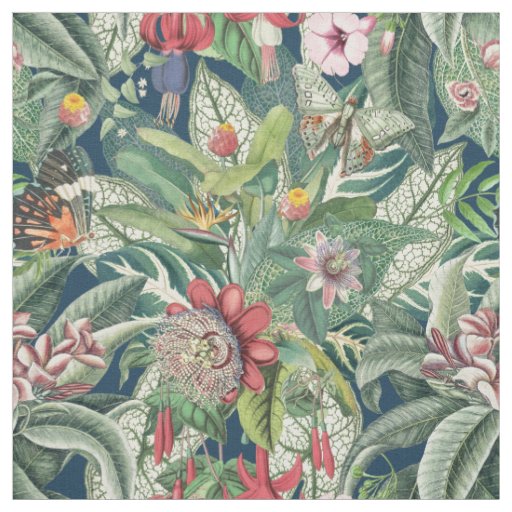 Tropical Leaves & Flowers Fabric