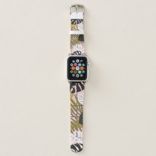 Tropical leaves, flowers, hand-painted pattern. apple watch band