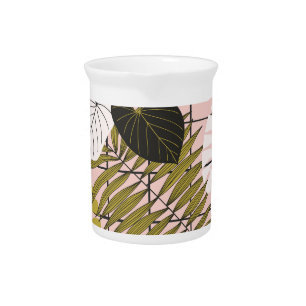Tropical leaves, flowers, hand-painted pattern. beverage pitcher