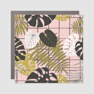 Tropical leaves, flowers, hand-painted pattern. car magnet