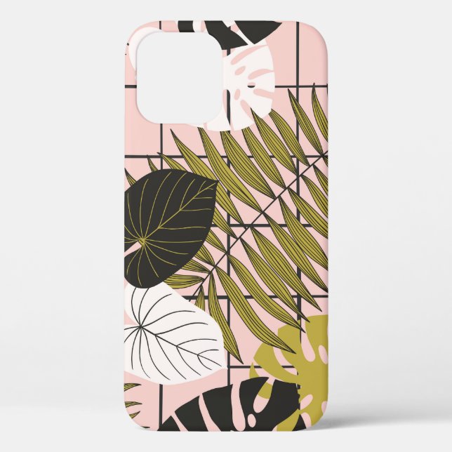 Tropical leaves, flowers, hand-painted pattern. Case-Mate iPhone case (Back)