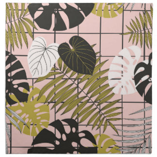 Tropical leaves, flowers, hand-painted pattern. cloth napkin