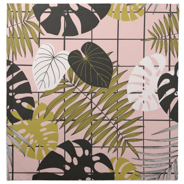 Tropical leaves, flowers, hand-painted pattern. cloth napkin (Front)