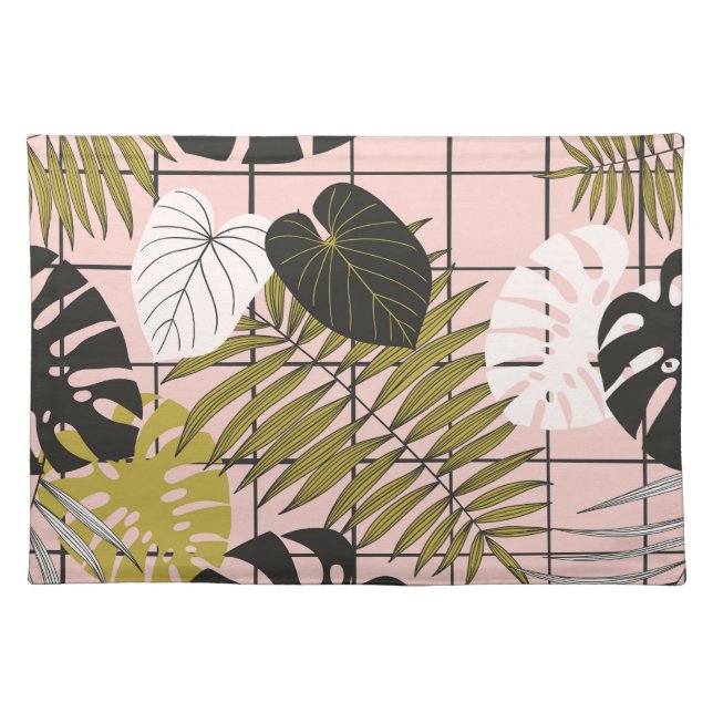 Tropical leaves, flowers, hand-painted pattern. cloth placemat (Front)