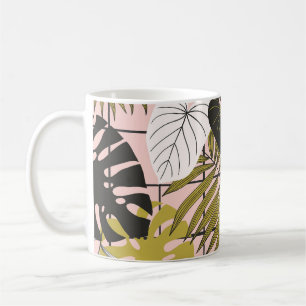 Tropical leaves, flowers, hand-painted pattern. coffee mug