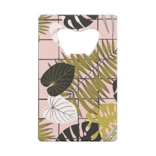 Tropical leaves, flowers, hand-painted pattern. credit card bottle opener
