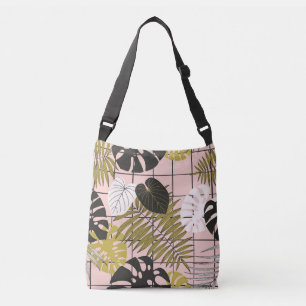 Tropical leaves, flowers, hand-painted pattern. crossbody bag