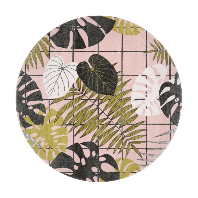 Tropical leaves, flowers, hand-painted pattern. cutting board (Front)
