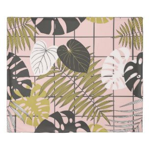 Tropical leaves, flowers, hand-painted pattern. duvet cover